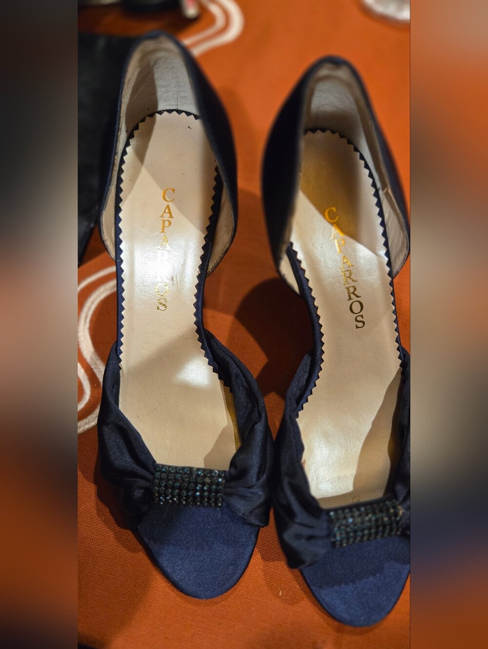 Caparros Women's Navy Satin Embellished Dress Pumps